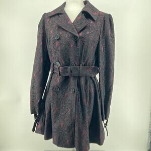 Cass Double Breasted Trench Jacket Womens M Lace Floral Corset Back Whimsygoth